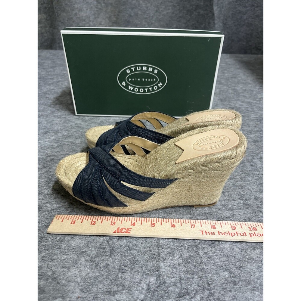 Stubbs Wooton Sandals Womens 10 Indigo Grace Espadrilles Wedges Rib Open Toe - Picture 7 of 10